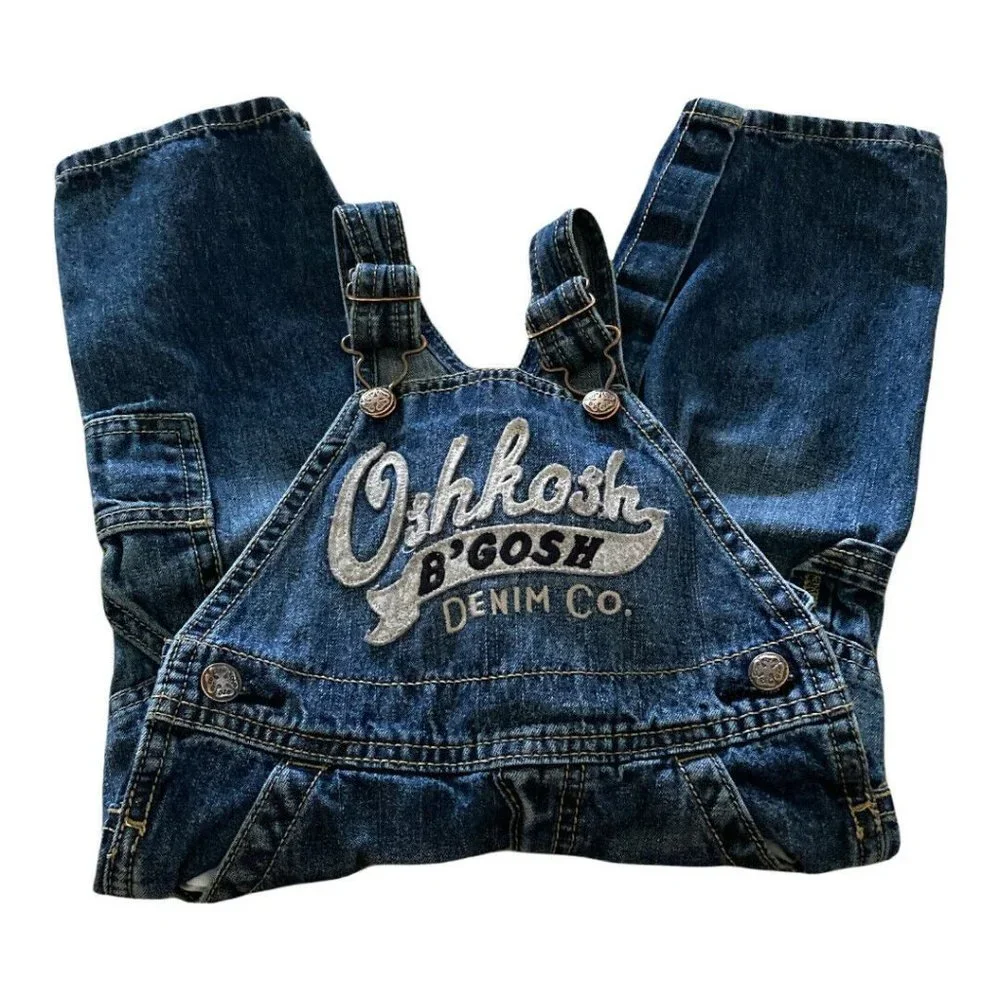 OSHKOSH B'GOSH VESTBAK BLUE DENIM LOGO OVERALLS OUTFIT SIZE 18M Toddler